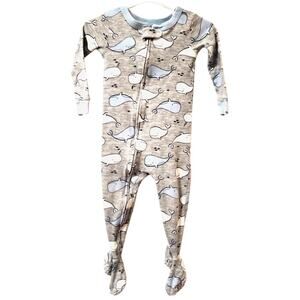 CARTERS Footed Sleeper 18 Months Heather Gray Cotton with White and Blue Whales